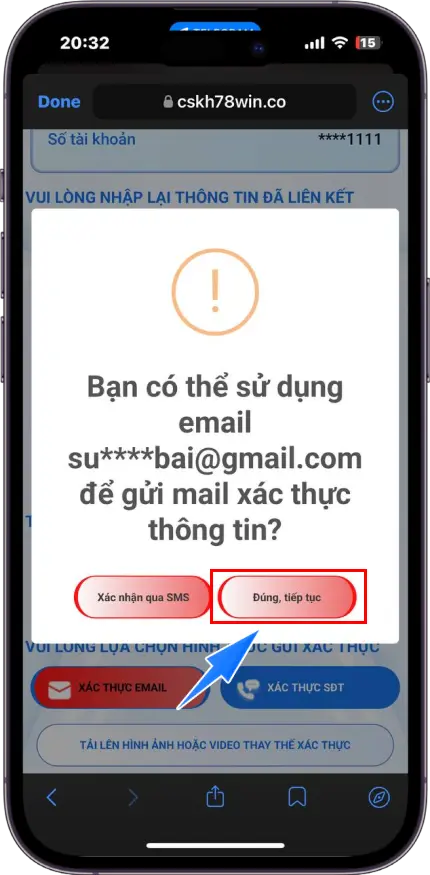 Bước 4 : Chọn Đúng , tiếp tục